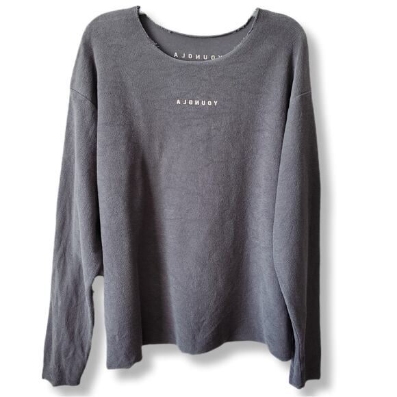 YoungLA Men 816 Terry Raw Cut Reversible Top Shirt L Gray Neutral Minimalist - Picture 2 of 11